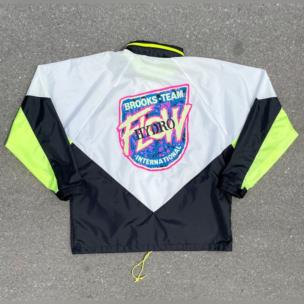 Vtg 90s Brooks International Hydro Flow Windbreaker Jacket Neon Yellow Unisex - Picture 10 of 10